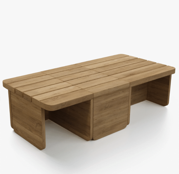 Rectangle Modular Slatted Teak Wood Outdoor Coffee Table